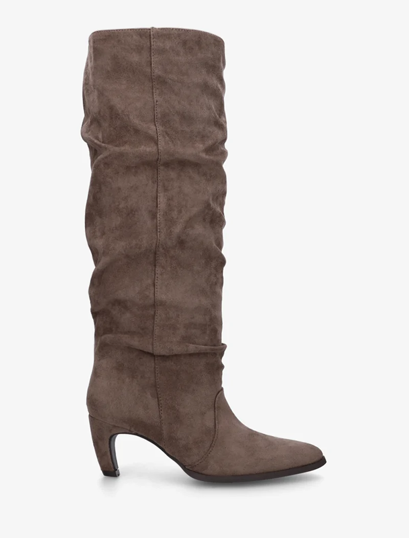 Bottes plissées en suédine à enfiler - Taupe foncé