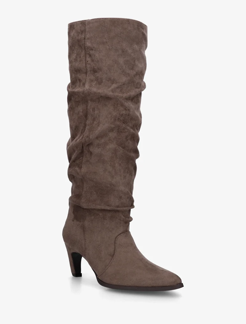 Bottes plissées en suédine à enfiler - Taupe foncé