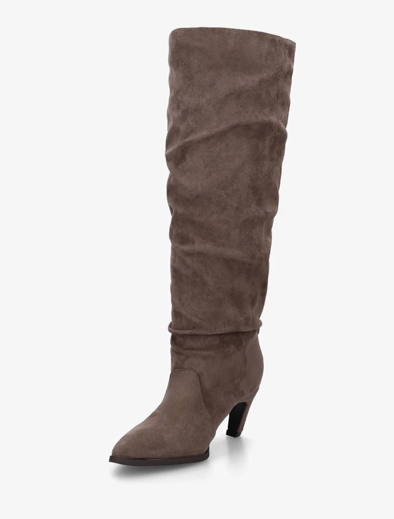 Bottes plissées en suédine à enfiler - Taupe foncé