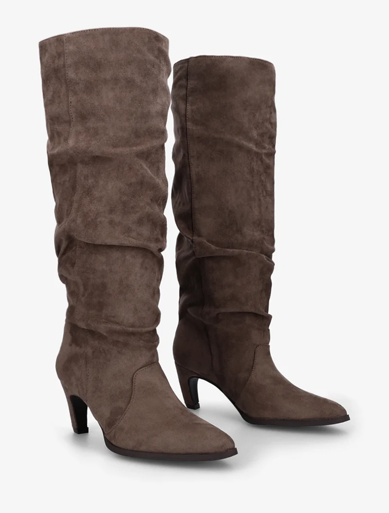 Bottes plissées en suédine à enfiler - Taupe foncé