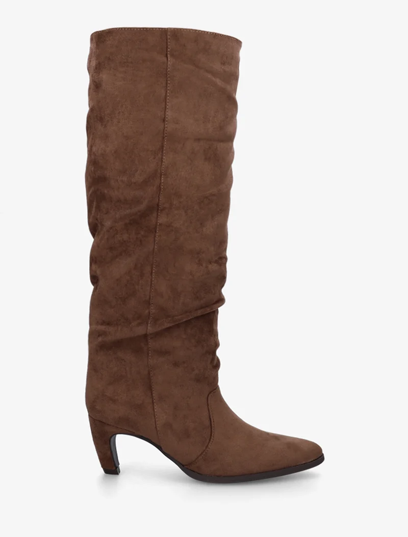 Bottes plissées en suédine à enfiler - Marron