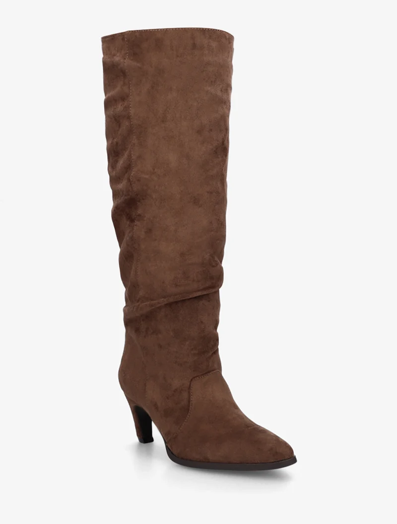 Bottes plissées en suédine à enfiler - Marron