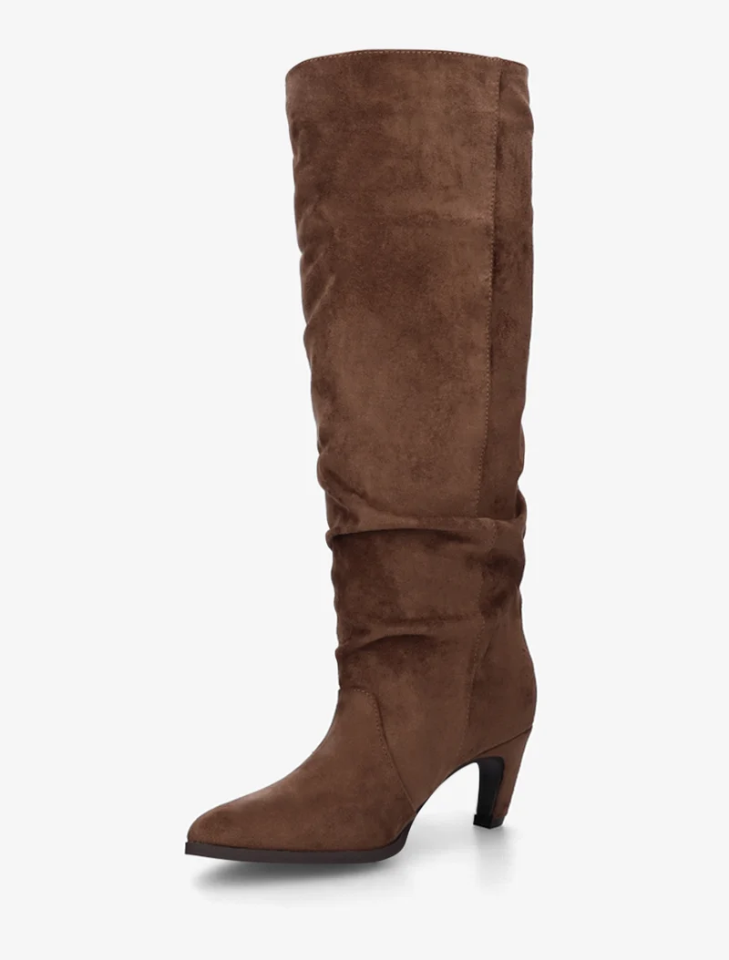 Bottes plissées en suédine à enfiler - Marron