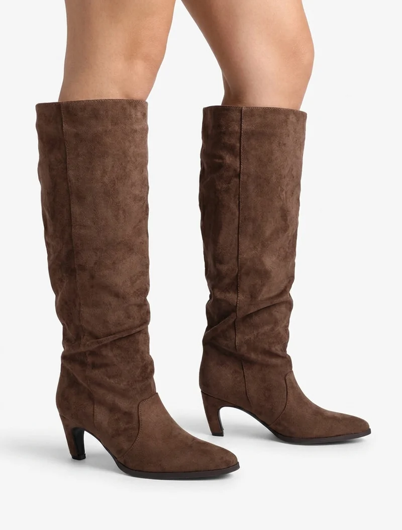 Bottes plissées en suédine à enfiler - Marron