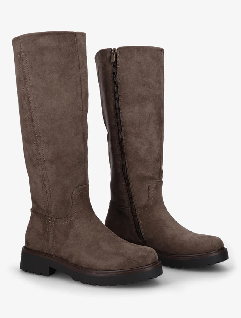 Bottes suédine à semelle crantée - Taupe foncé