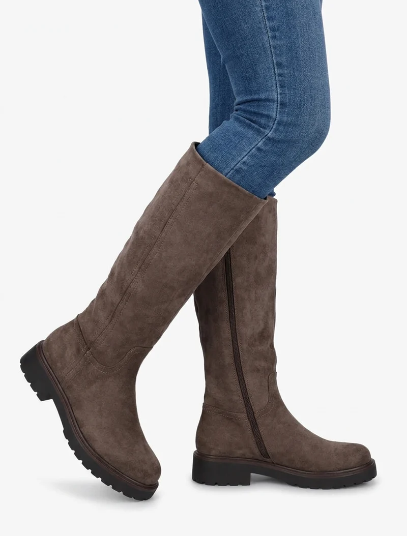 Bottes suédine à semelle crantée - Taupe foncé