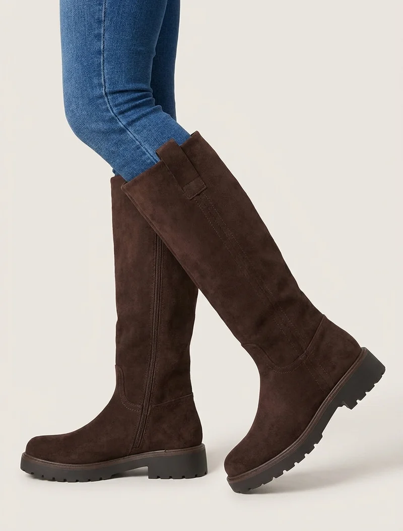 Bottes suédine à semelle crantée - Marron