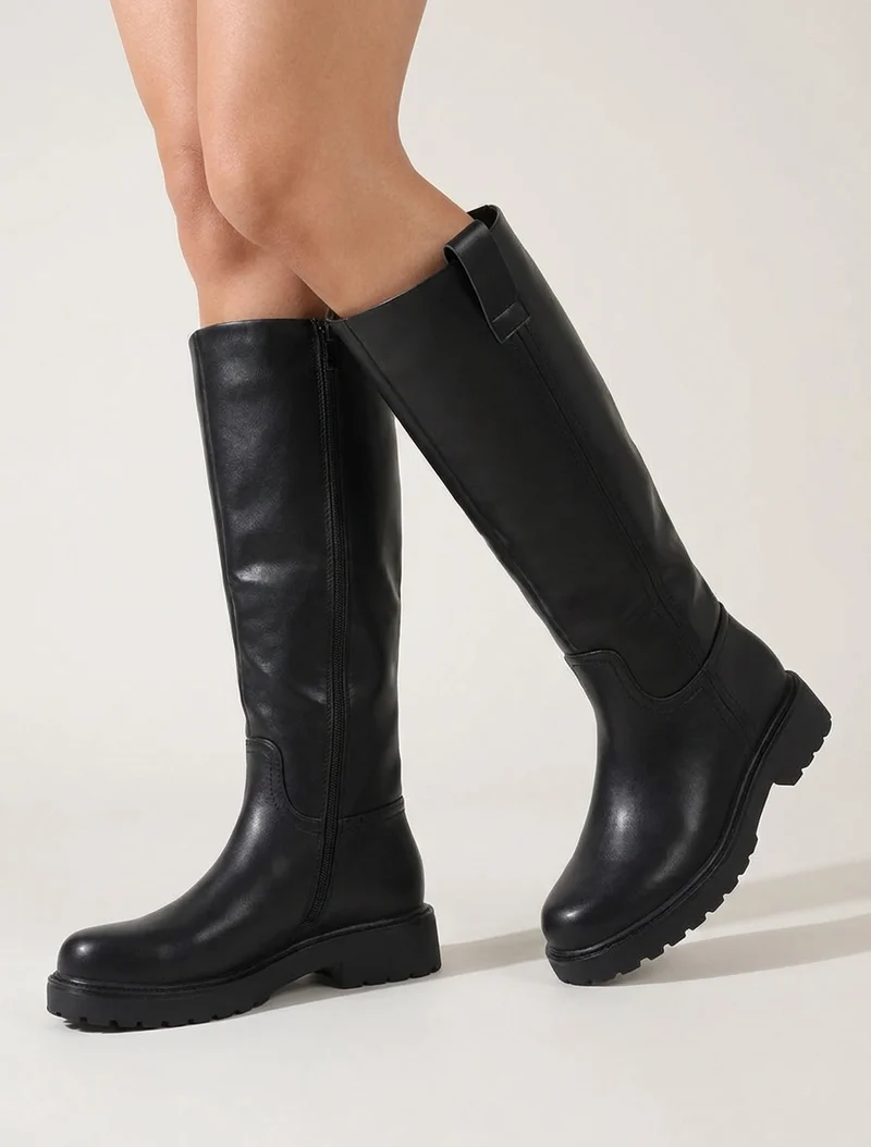 Bottes simili à semelle crantée - Noir