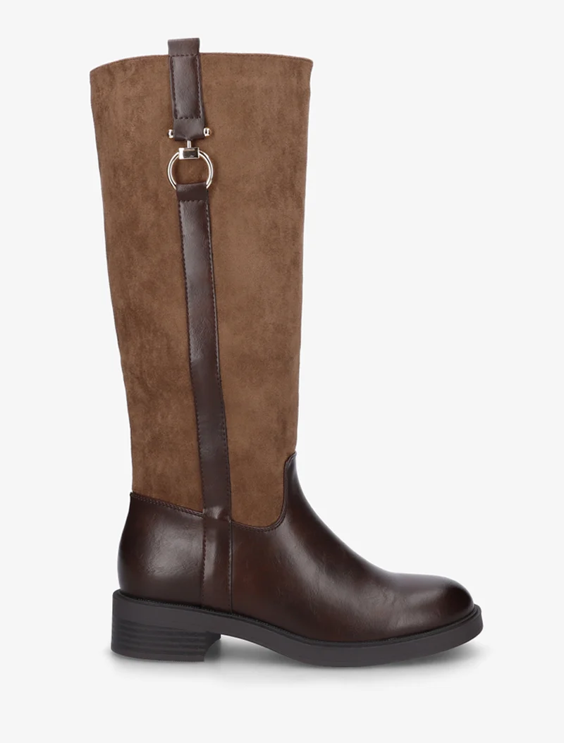 Bottes cavalières bi-matière à boucle - Marron