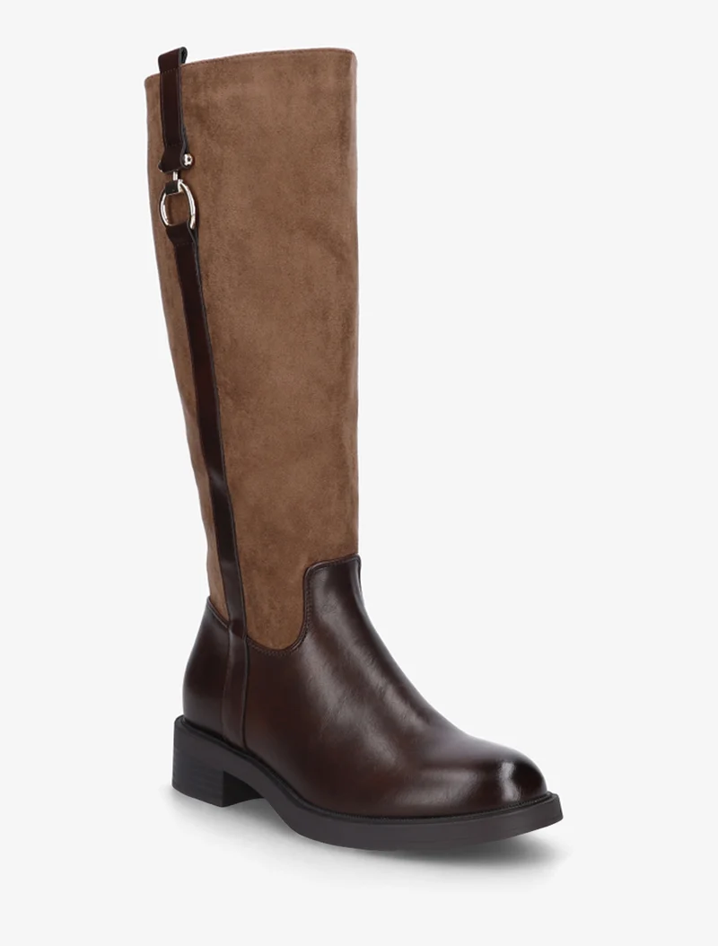 Bottes cavalières bi-matière à boucle - Marron