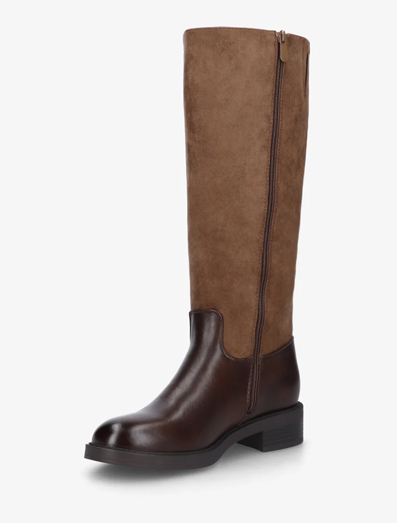 Bottes cavalières bi-matière à boucle - Marron