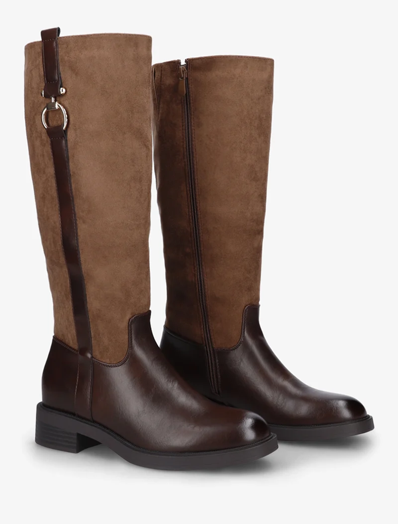 Bottes cavalières bi-matière à boucle - Marron