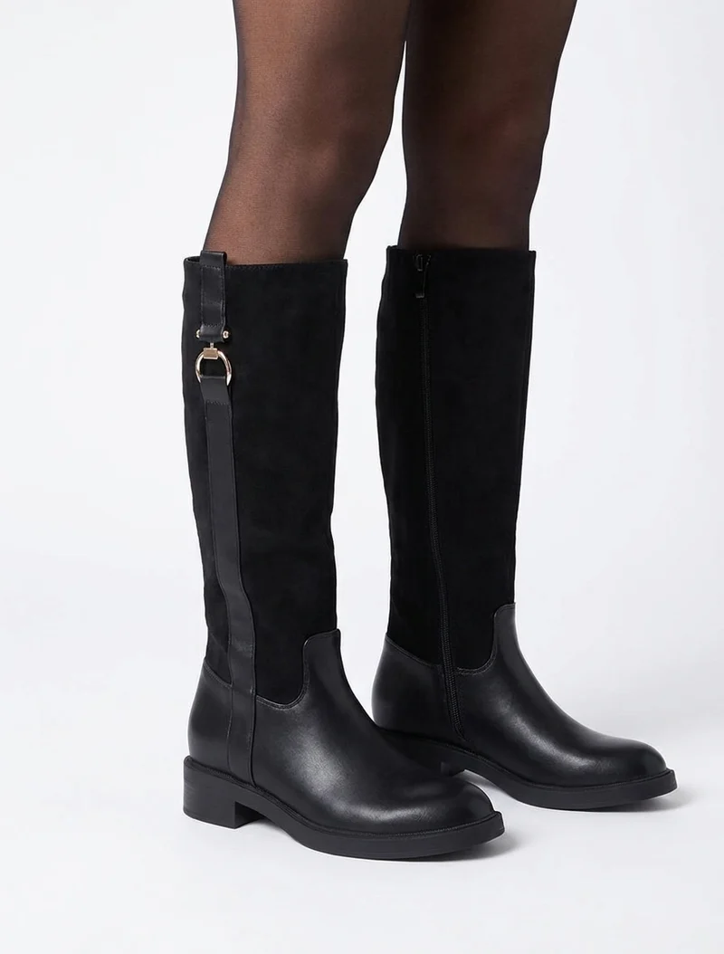 Bottes cavalières bi-matière à boucle - Noir