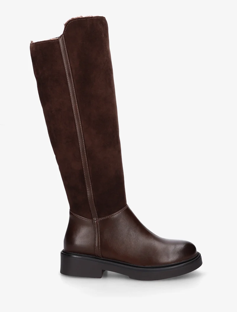 Bottes fourrées en suédine et simili - Marron