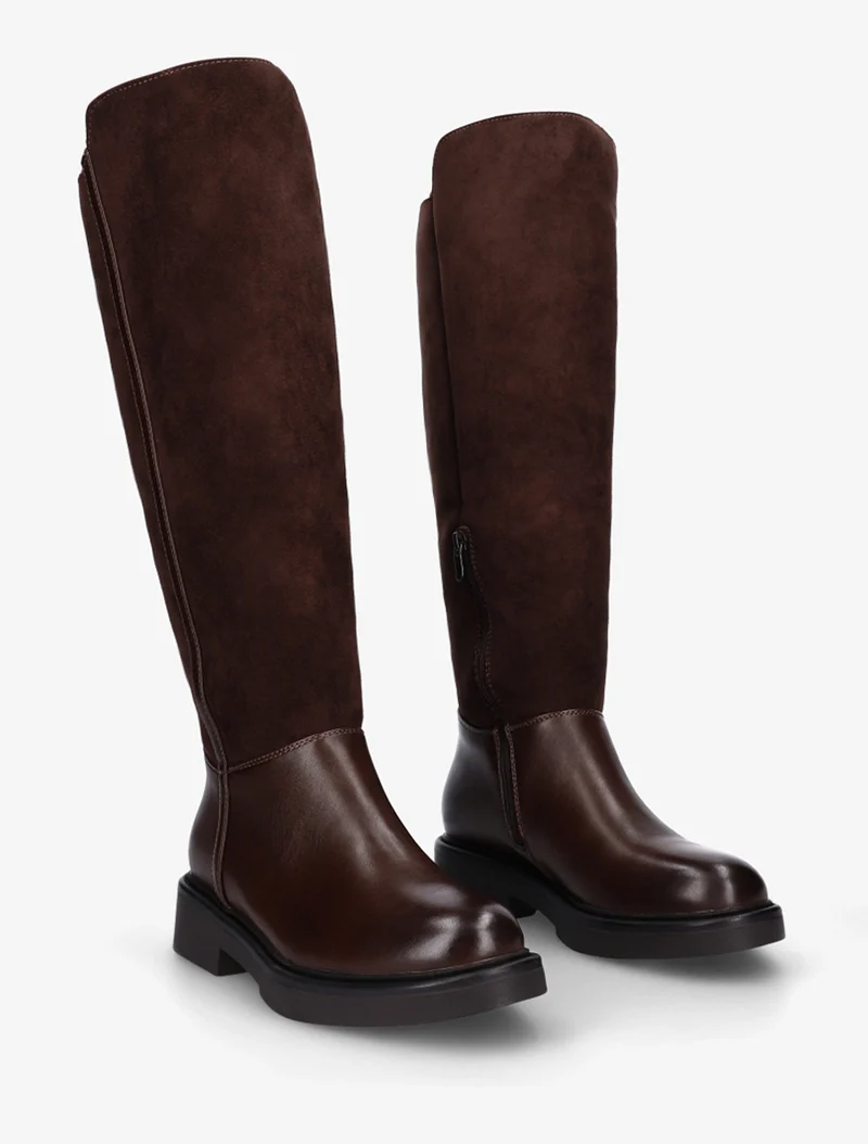 Bottes fourrées en suédine et simili - Marron