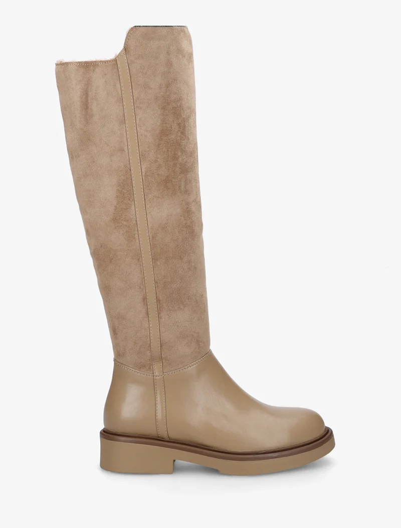 Bottes fourrées en suédine et simili - Taupe