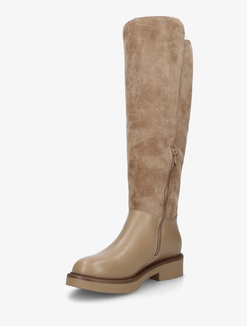Bottes fourrées en suédine et simili - Taupe