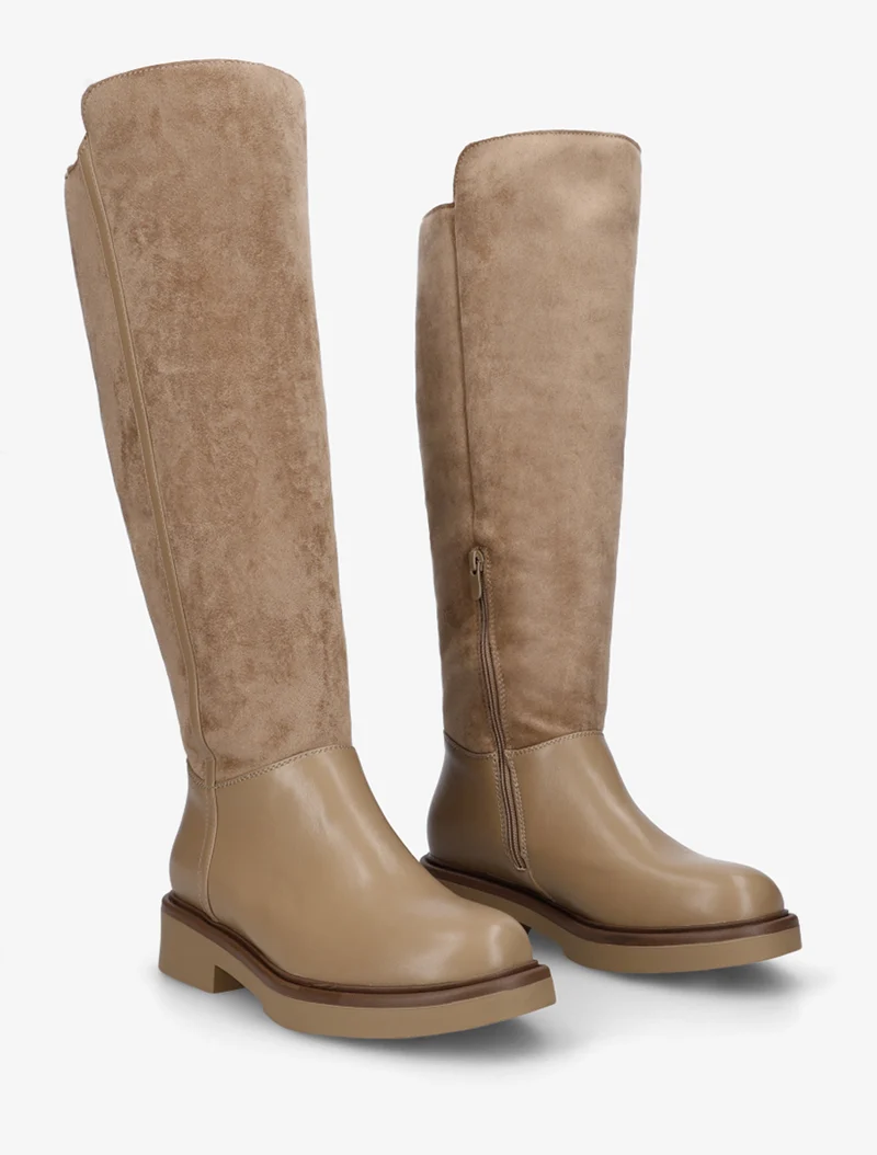 Bottes fourrées en suédine et simili - Taupe
