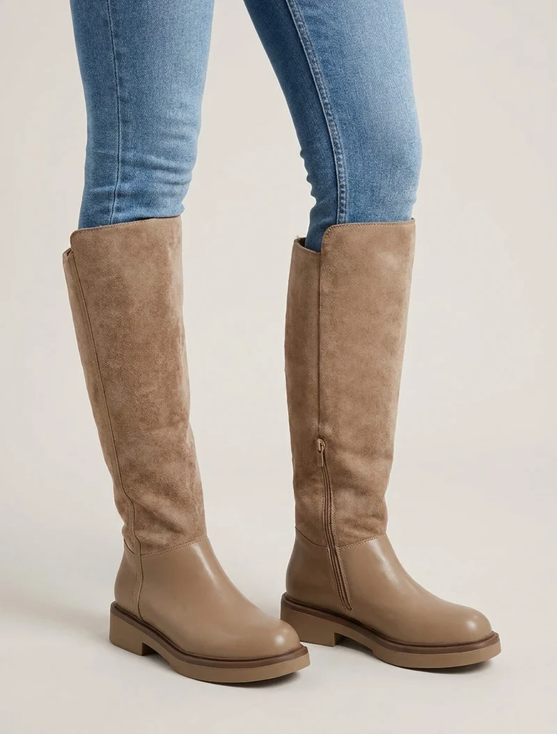 Bottes fourrées en suédine et simili - Taupe