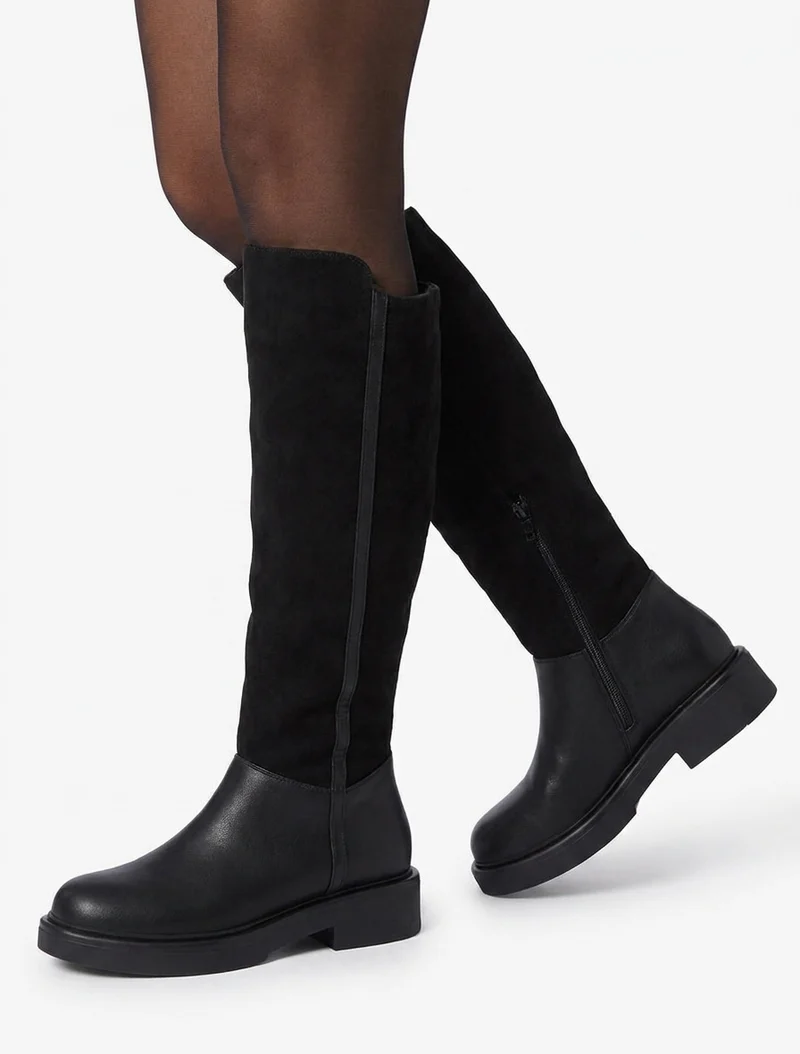 Bottes fourrées en suédine et simili - Noir