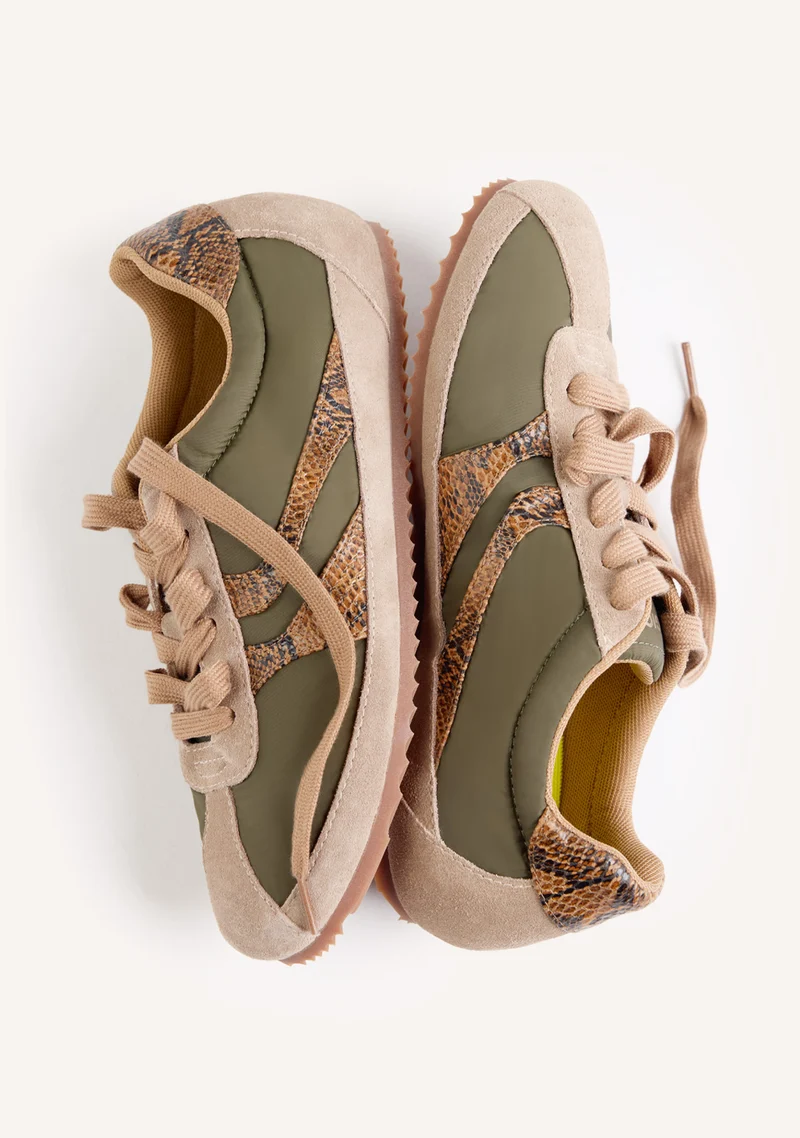 KHAKI SUEDE LEATHER AND NYLON WEDGE SNEAKERS