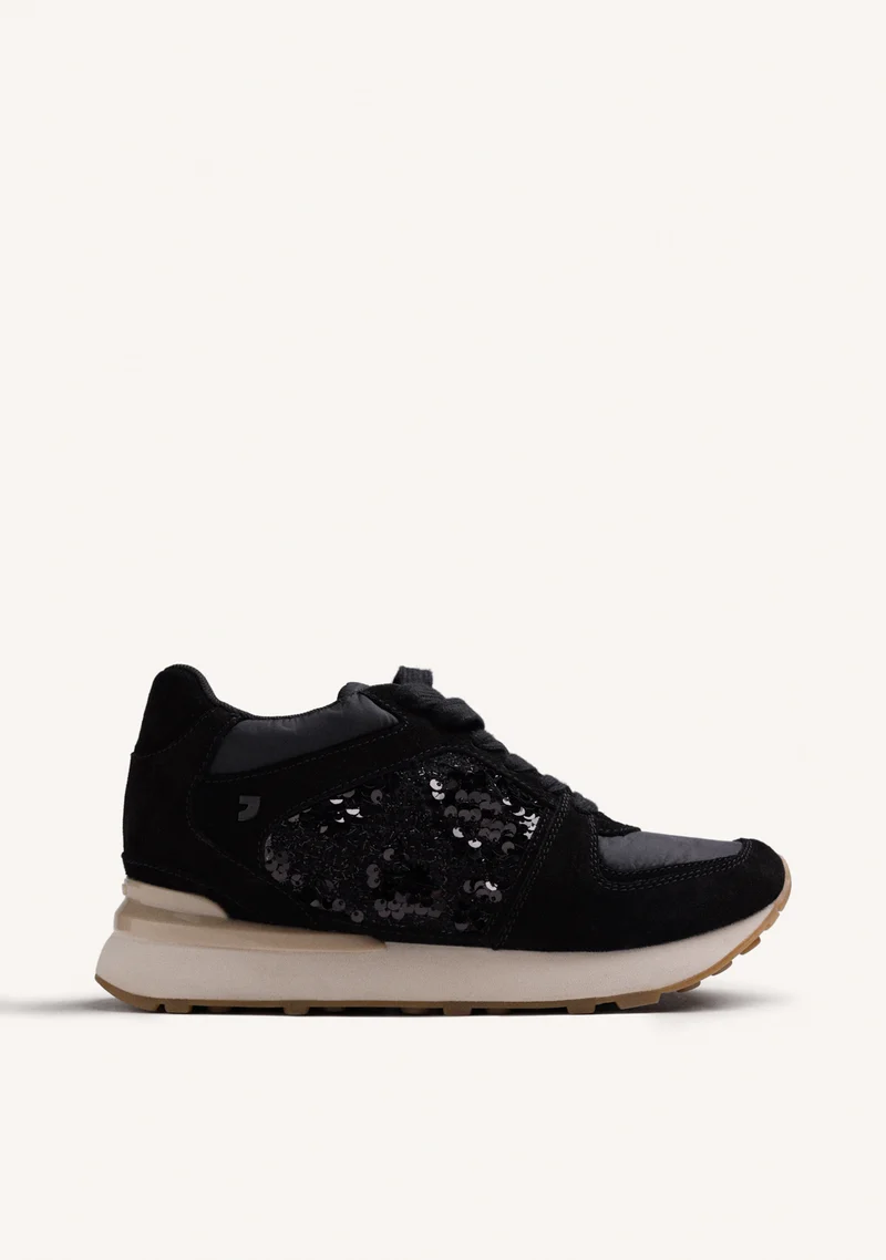 BLACK LEATHER WEDGE SNEAKERS