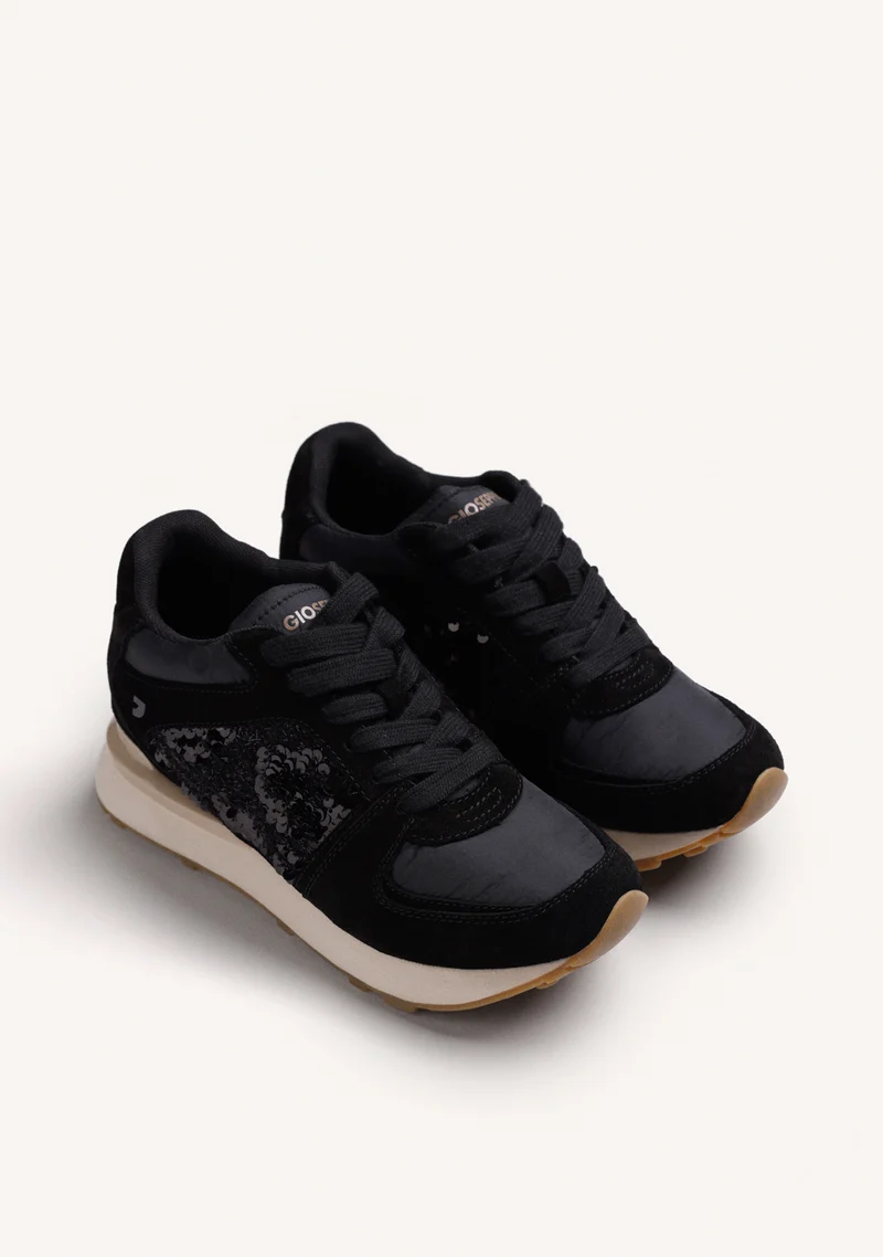BLACK LEATHER WEDGE SNEAKERS