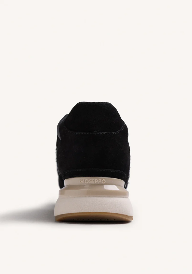BLACK LEATHER WEDGE SNEAKERS