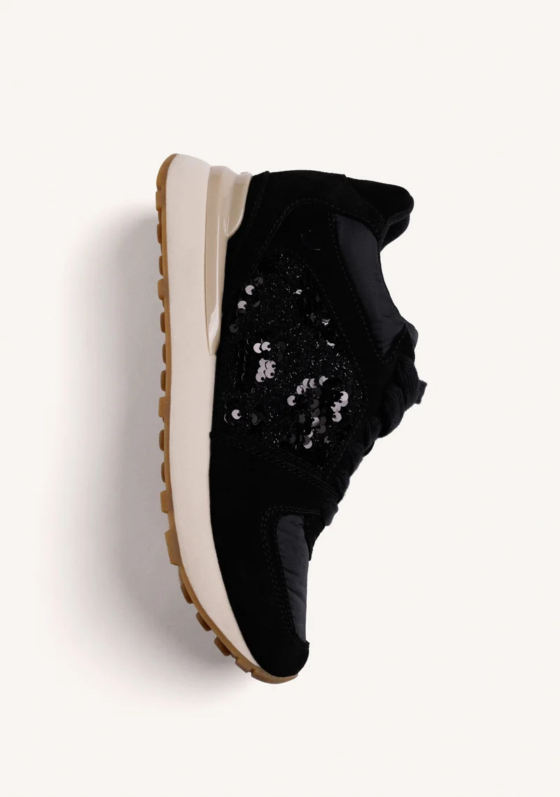 BLACK LEATHER WEDGE SNEAKERS