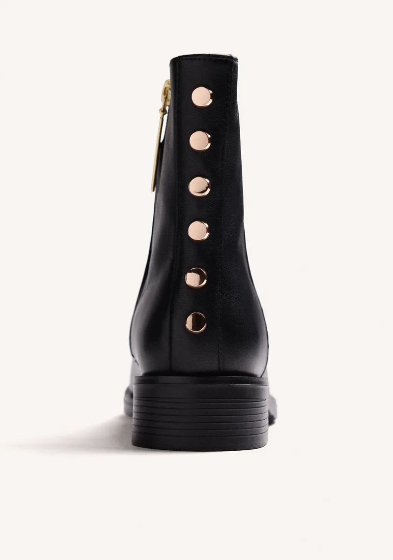 BLACK LEATHER ANKLE BOOTS WITH STUDS