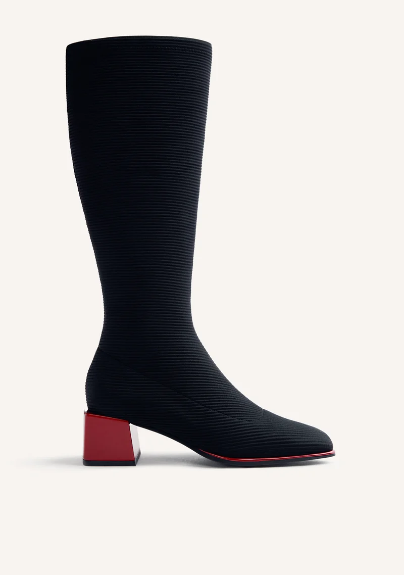 BLACK ELASTIC HIGH SOCK-STYLE BOOTS
