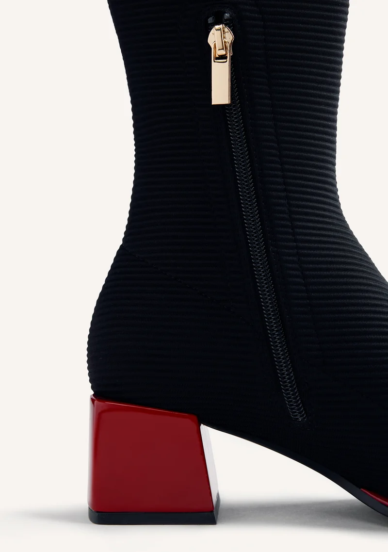 BLACK ELASTIC HIGH SOCK-STYLE BOOTS