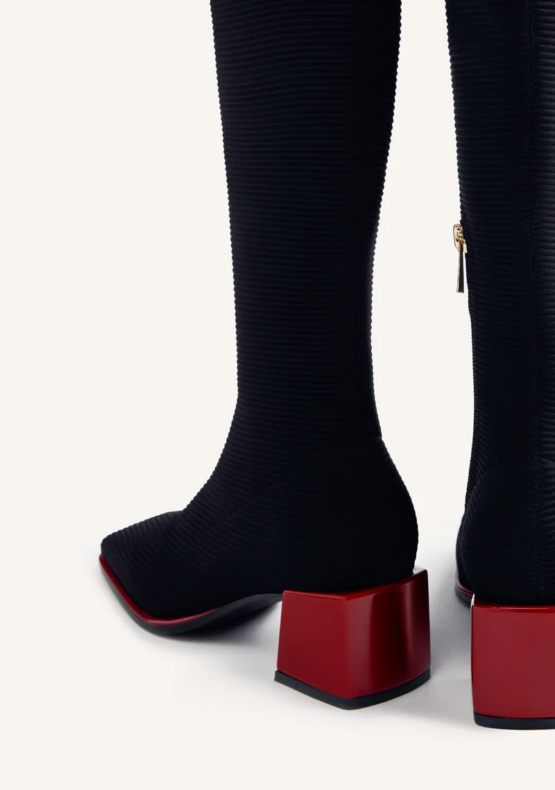 BLACK ELASTIC HIGH SOCK-STYLE BOOTS