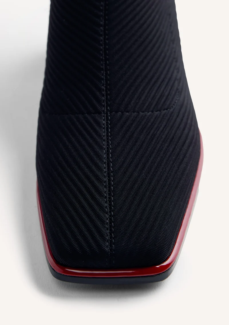 BLACK ELASTIC HIGH SOCK-STYLE BOOTS