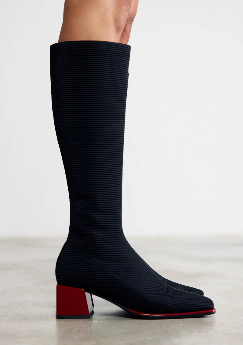 BLACK ELASTIC HIGH SOCK-STYLE BOOTS