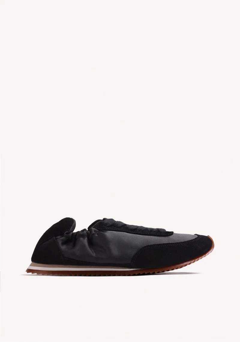 BLACK LEATHER AND SATIN SNEAKERS