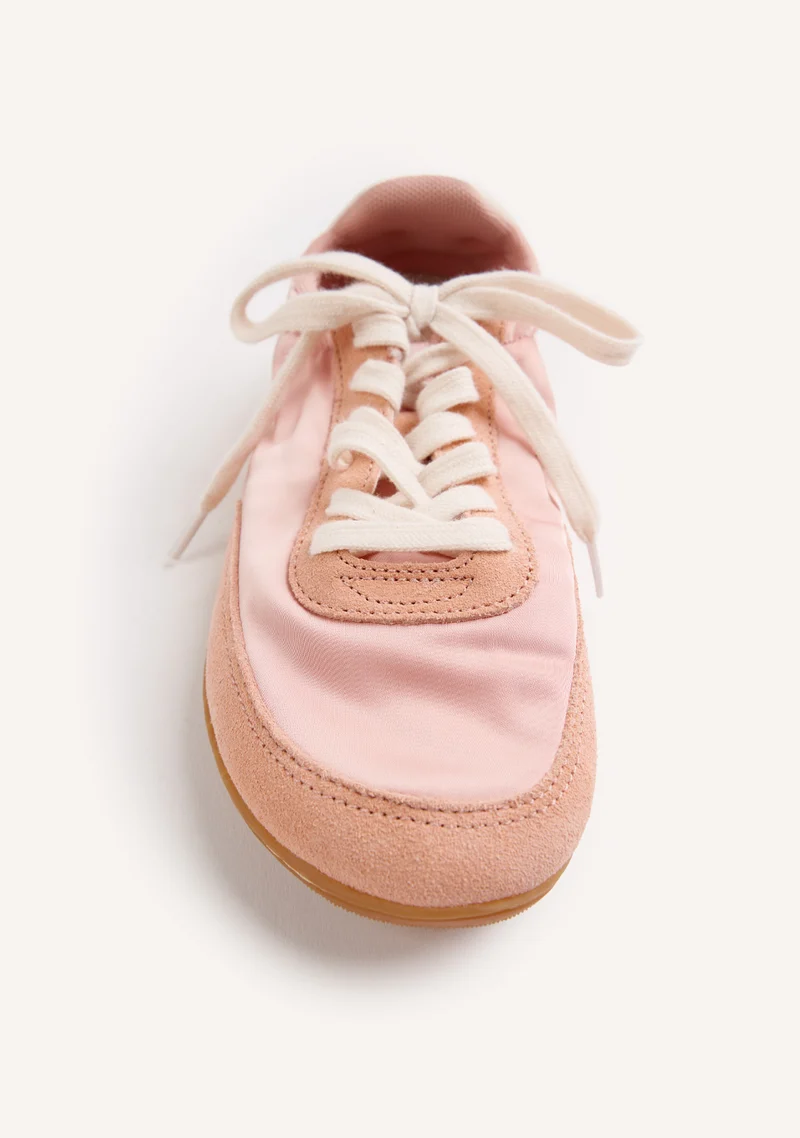 TERRACOTTA SATIN AND LEATHER BAREFOOT SNEAKERS