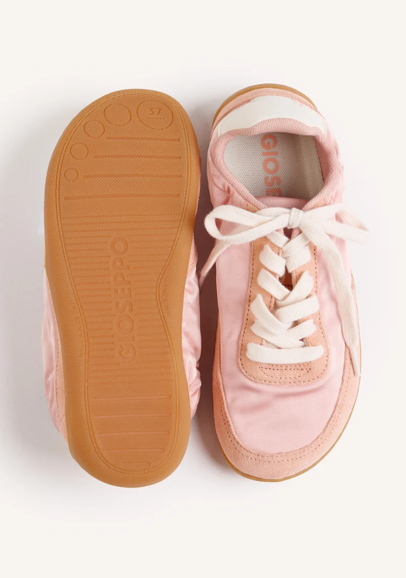 TERRACOTTA SATIN AND LEATHER BAREFOOT SNEAKERS