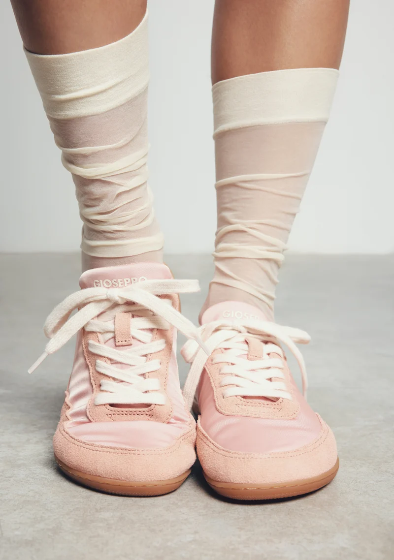 TERRACOTTA SATIN AND LEATHER BAREFOOT SNEAKERS