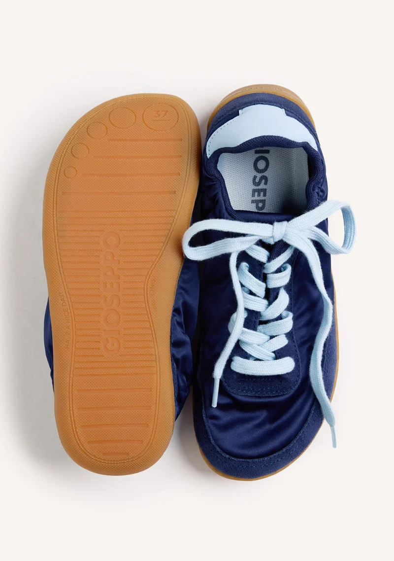 NAVY BLUE SATIN AND LEATHER BAREFOOT SNEAKERS