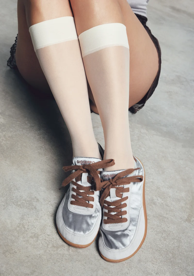 BLUE SATIN AND LEATHER BAREFOOT SNEAKERS