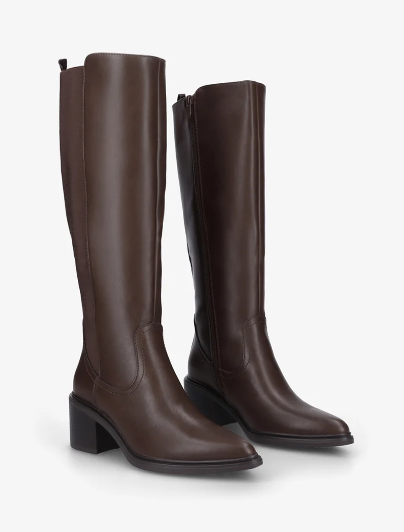 Bottes élastiquées en simili à bouts pointus - Marron