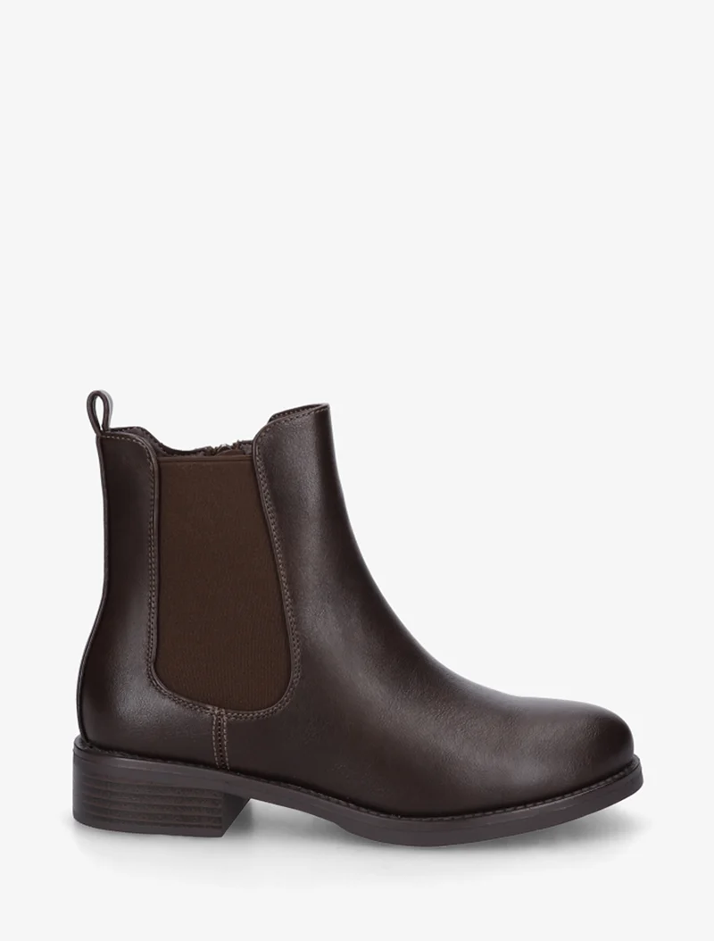 Bottines en simili à cheville élastiquée - Marron