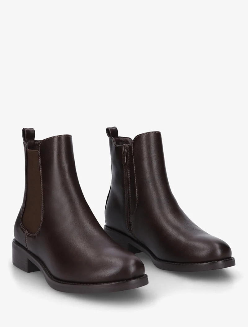 Bottines en simili à cheville élastiquée - Marron