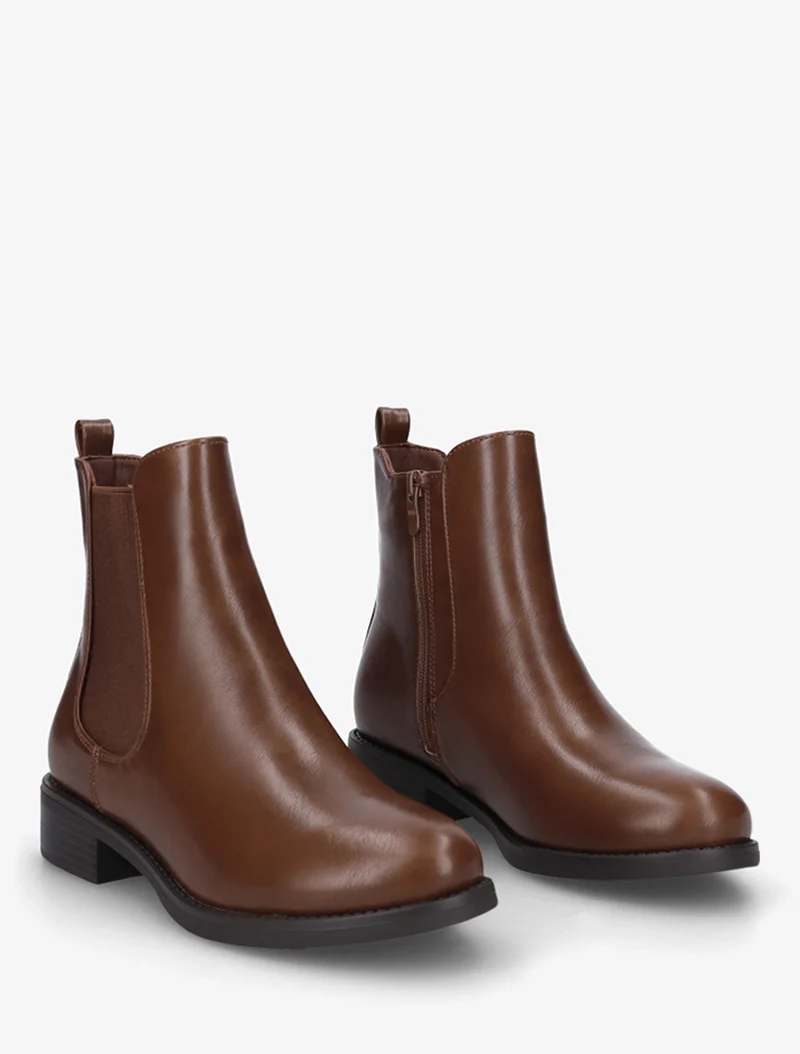Bottines en simili à cheville élastiquée - Camel