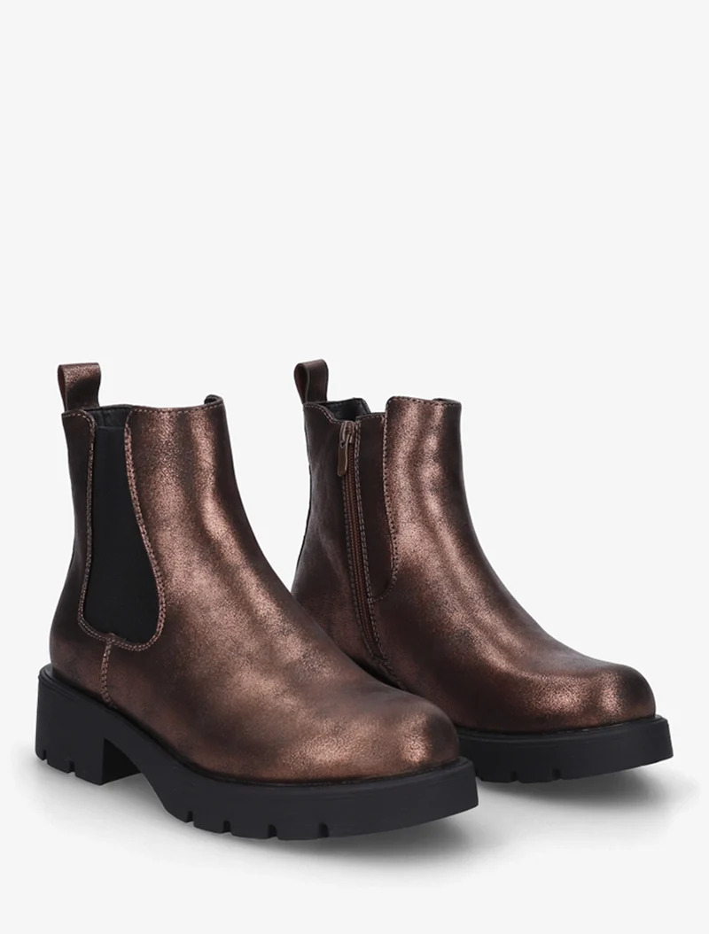Bottines élastiquées à semelle crantée - Bronze