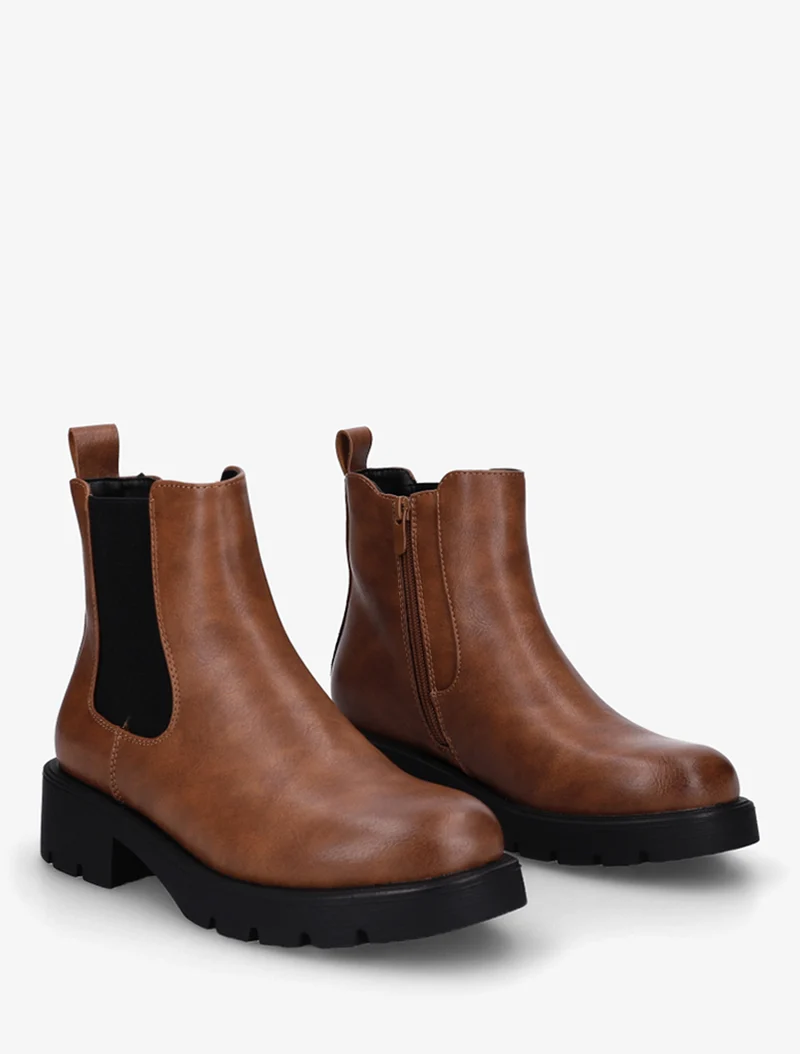 Bottines élastiquées à semelle crantée - Camel