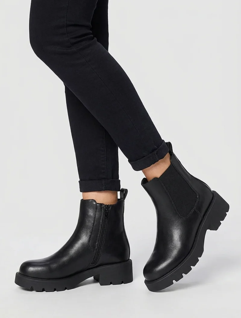 Bottines élastiquées à semelle crantée - Noir