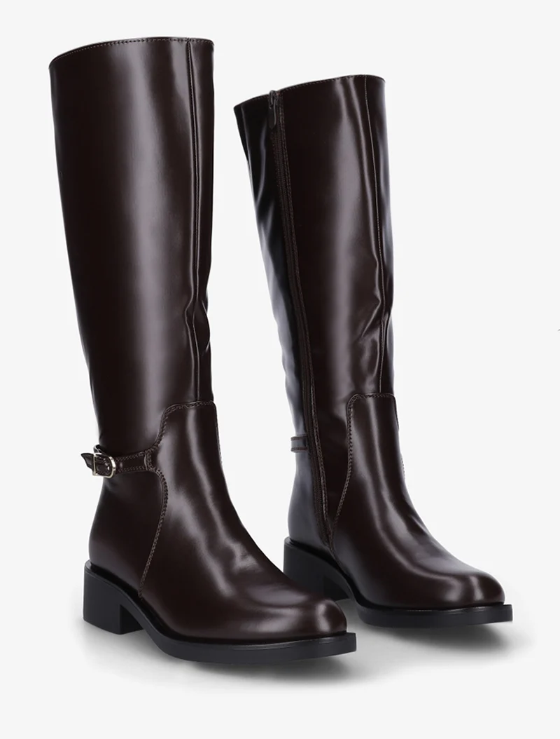 Bottes cavalières à boucle décorative - Marron