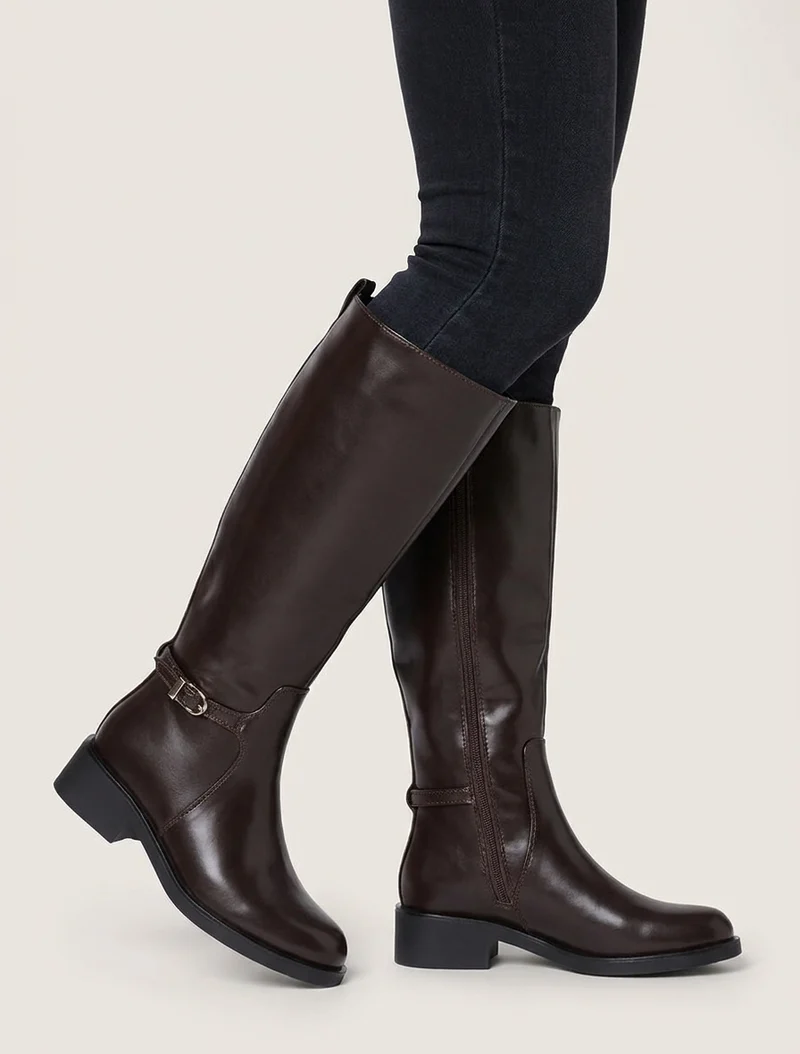 Bottes cavalières à boucle décorative - Marron